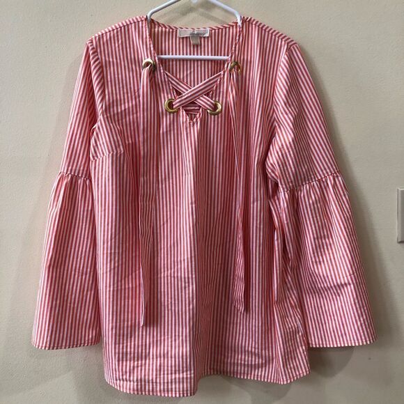 Michael Kors Lace Up Bell Sleeve Striped Top - Picture 2 of 5